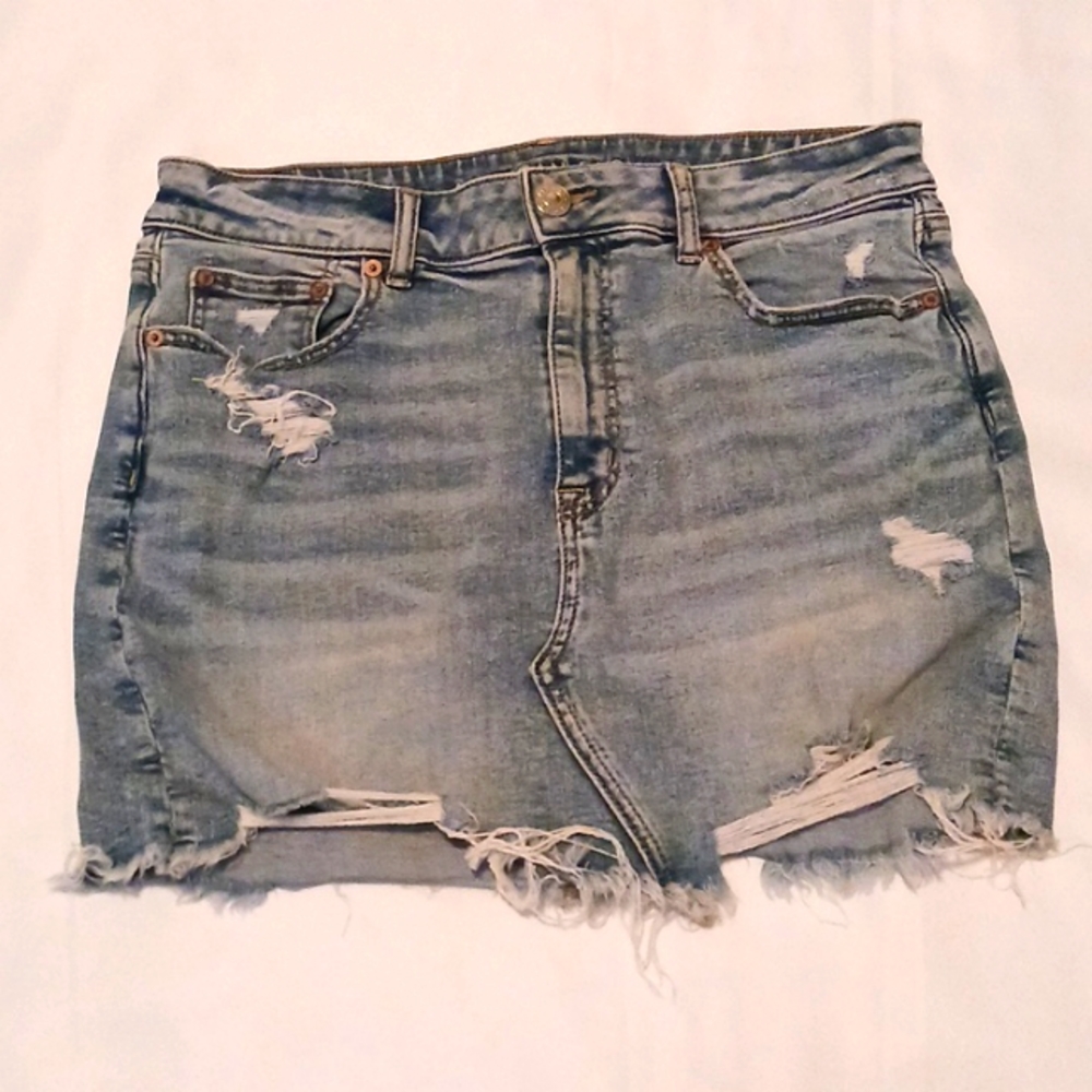 American Eagle distressed superstretch high-rise jean skirt SZ 14